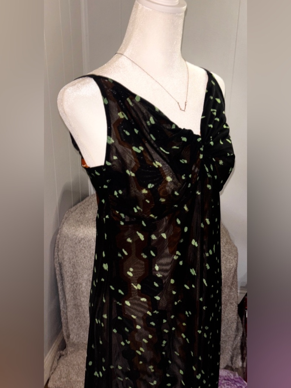Cabi Two-in-One Reversible Maxi Dress | 70s Geometric & Lime Mesh